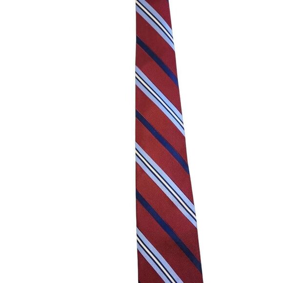 Tommy Hilfiger Silk Maroon Red White & Blue with Solid Blue Contrast Tail Tie - Picture 4 of 7